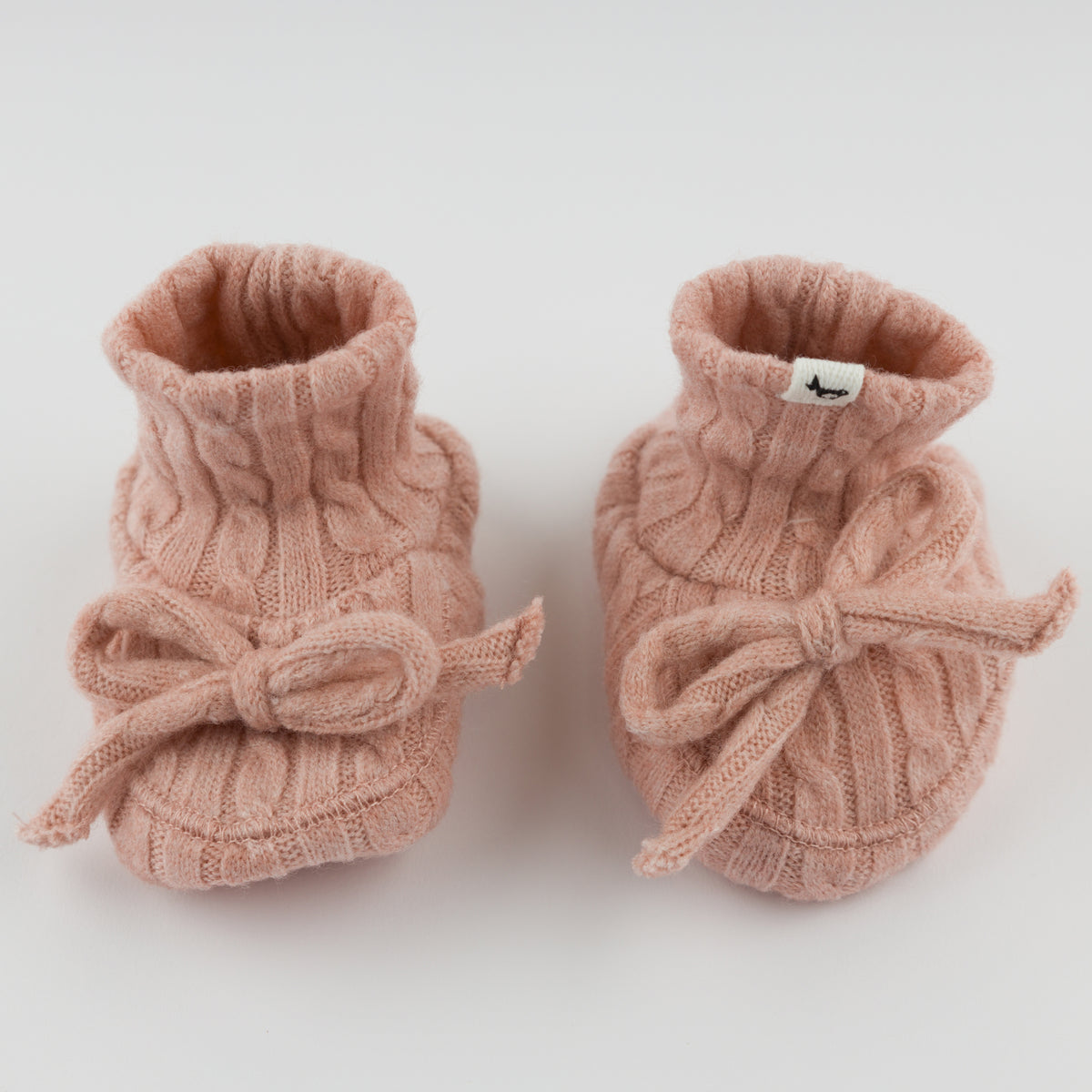 oh baby! Cable Knit Booties with Bow - Pale Pink - Bow