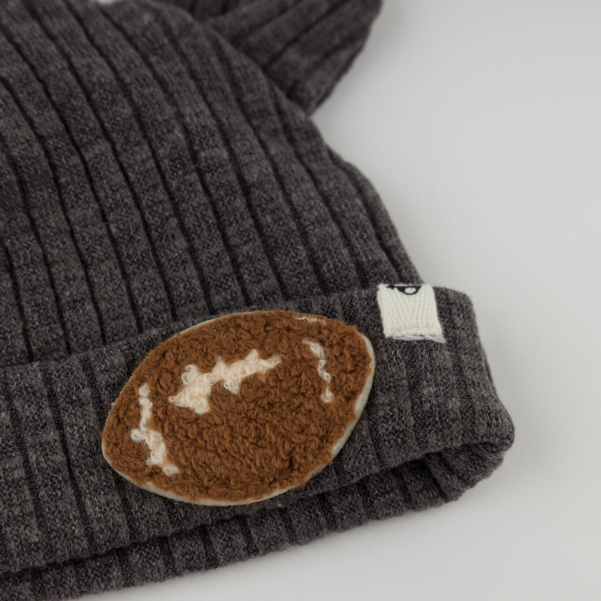 oh baby! Bear Ear Hat - Football Chenille Patch - Charcoal - Football Patch