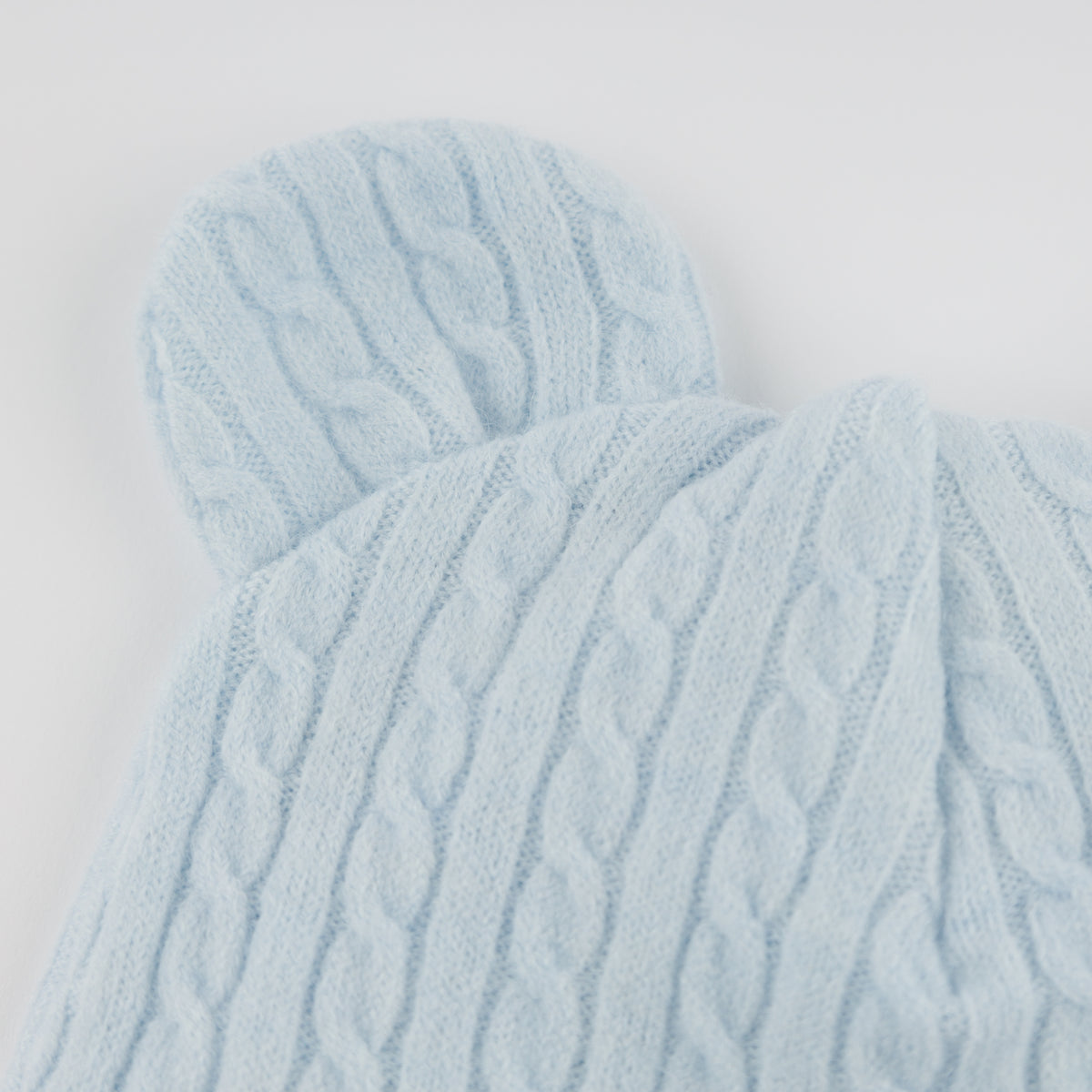 oh baby! Cable Knit Bear Ear Hat - Sky Blue - Ears Closeup