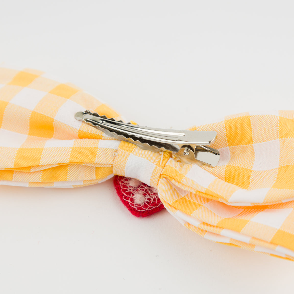 oh baby! Scarlett Bow on Clip - Crochet Strawberry Check - Lemon