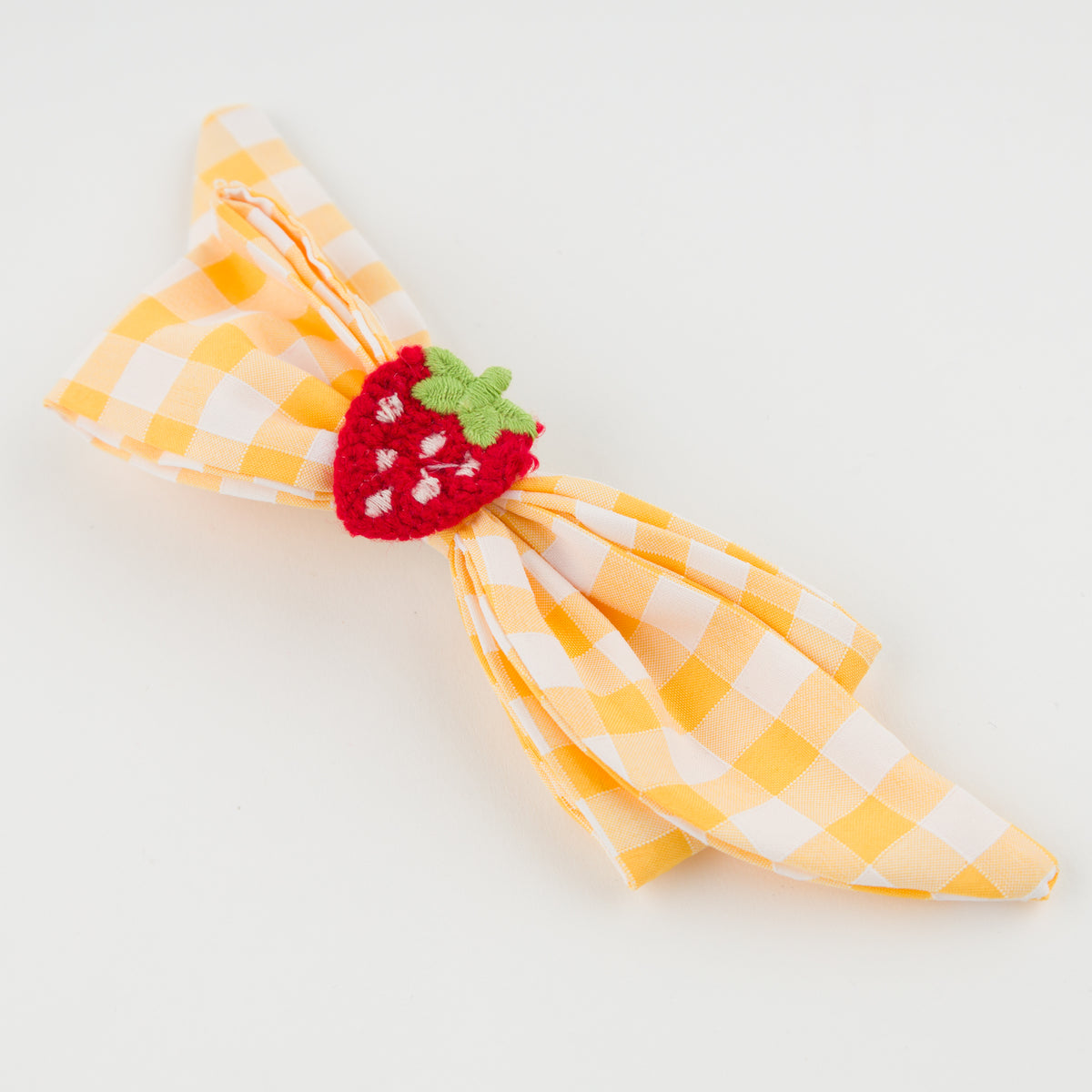 oh baby! Scarlett Bow on Clip - Crochet Strawberry Check - Lemon