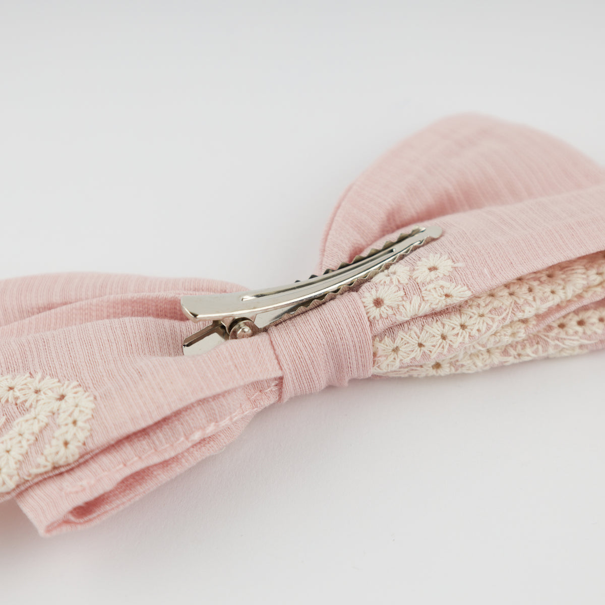 oh baby! Scarlett Bow on Clip - Embroidery Bows - Dusty Pink - Back