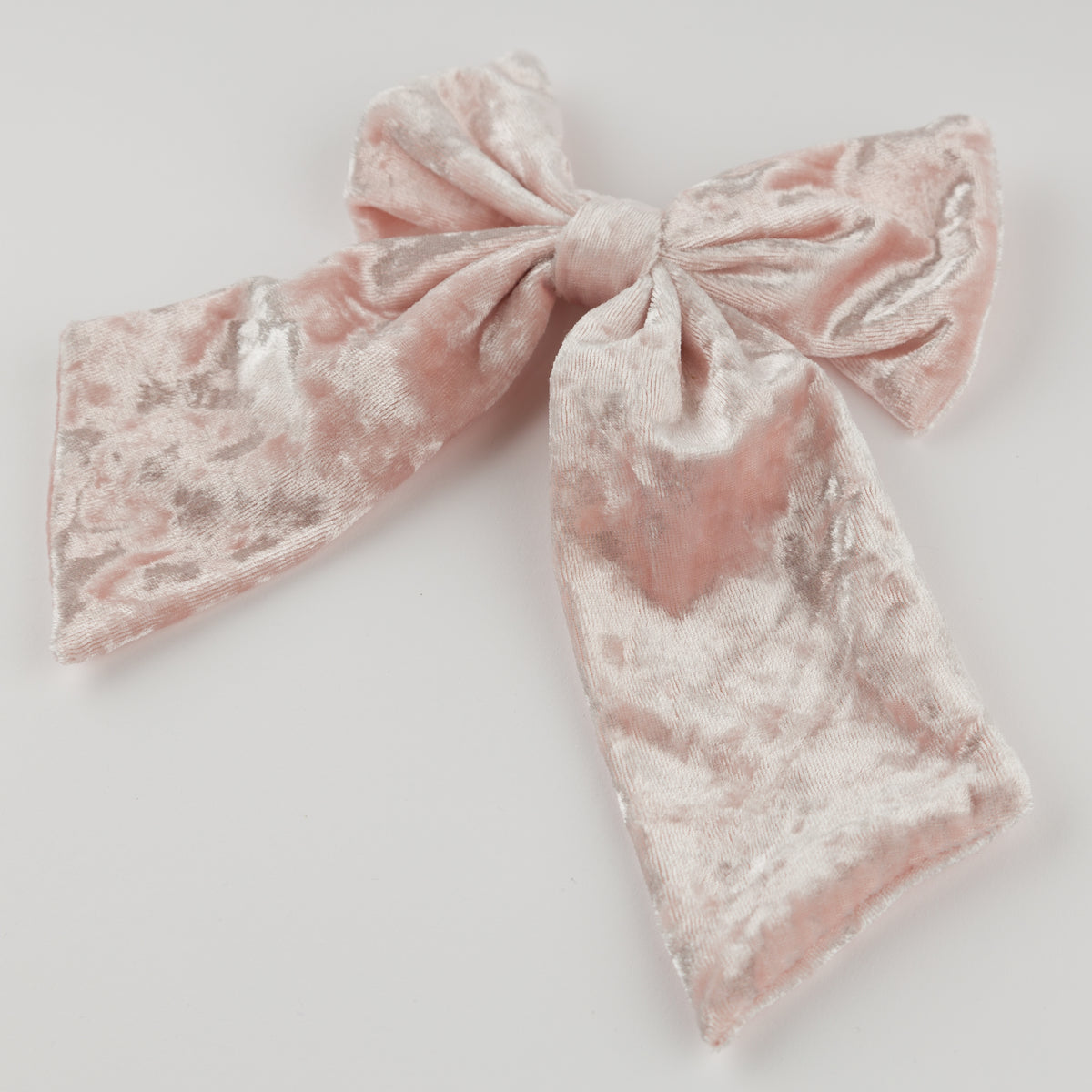 oh baby! Crushed Velvet Bow Clip - Pale Pink - Flat Lay