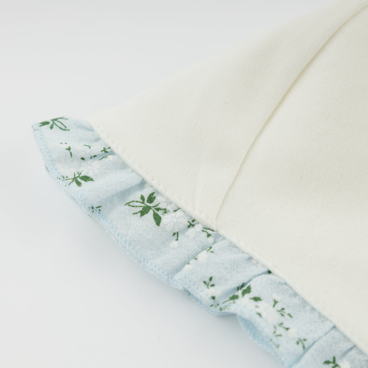 oh baby! Ruffle Bonnet - Sky Blue Apple Blossom - Oyster - Close Up