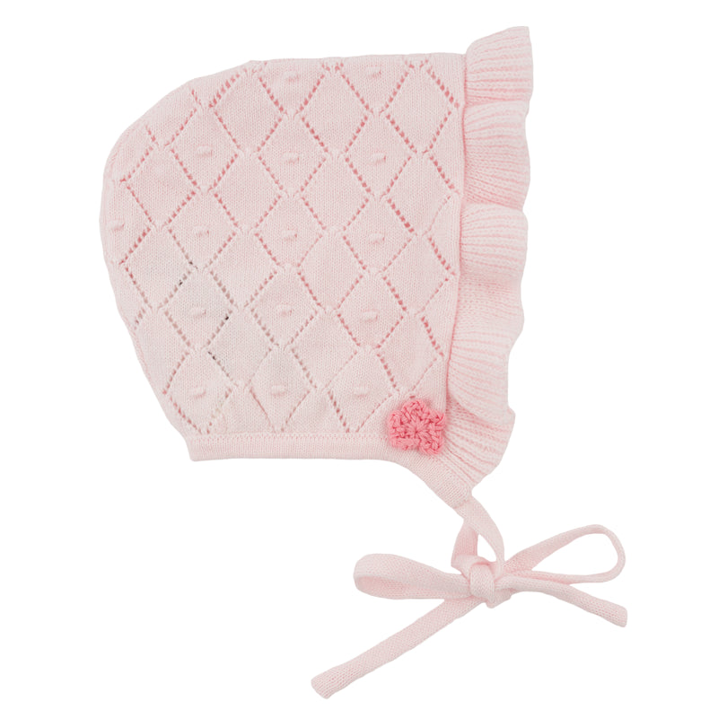 oh baby! Knitted Bonnet - Diamond Stitch - Barely Pink - Side