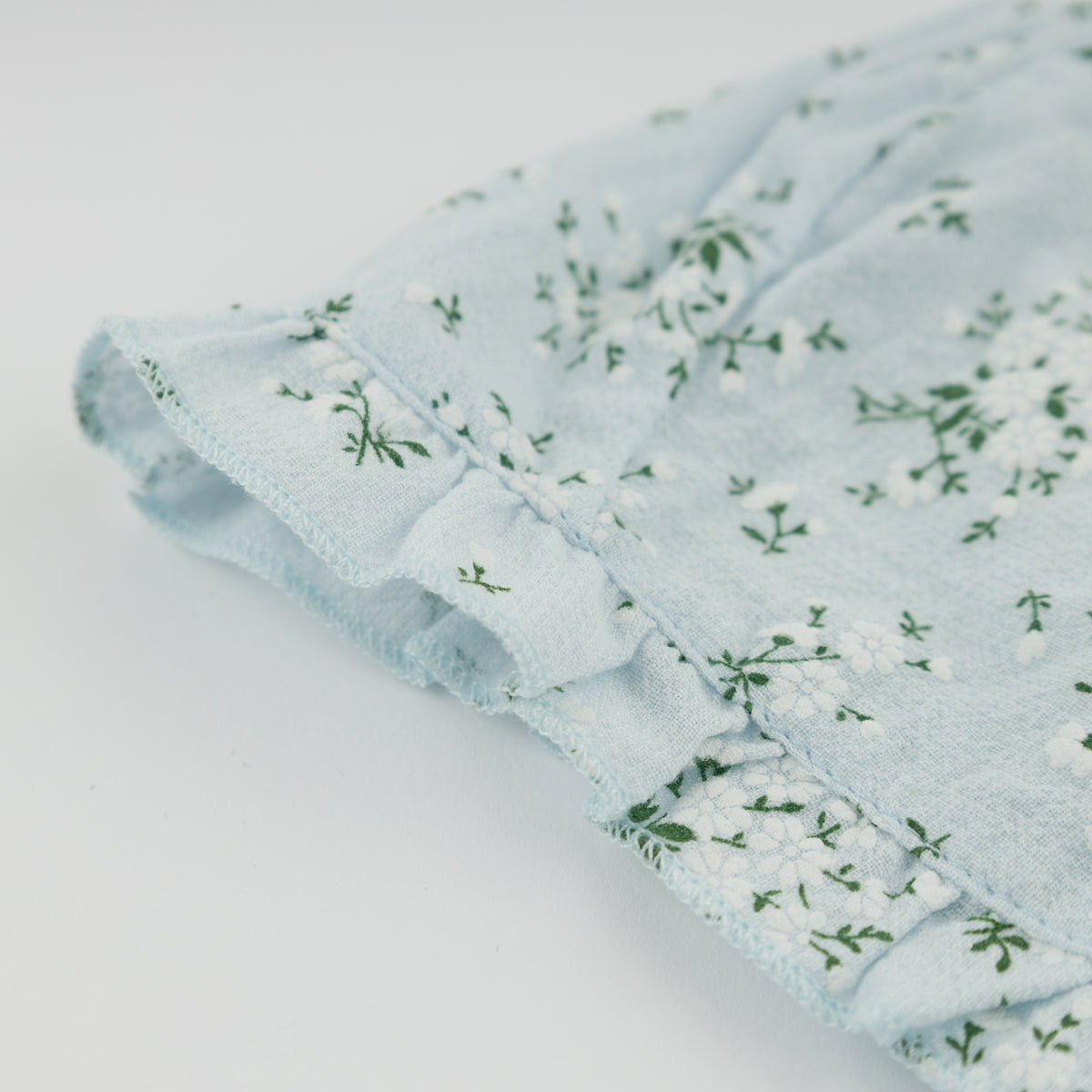 oh baby! Ruffle Bonnet - Apple Blossom - Sky Blue - Close Up