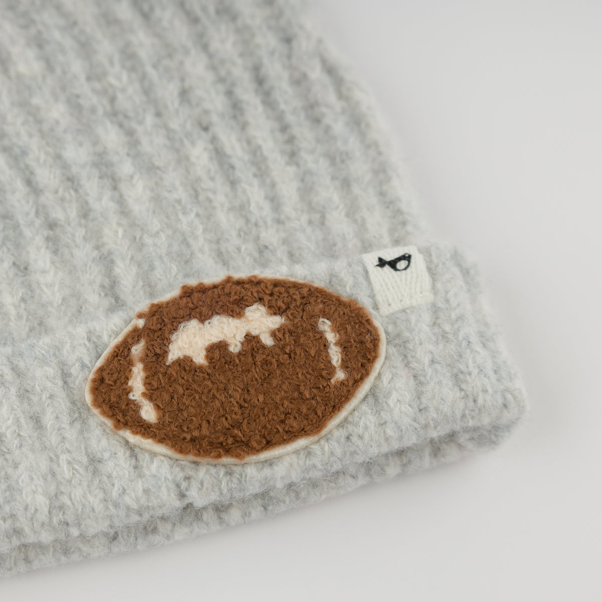 oh baby! Knitted Hat - Football Chenille Patch - Heather Gray - Football Patch