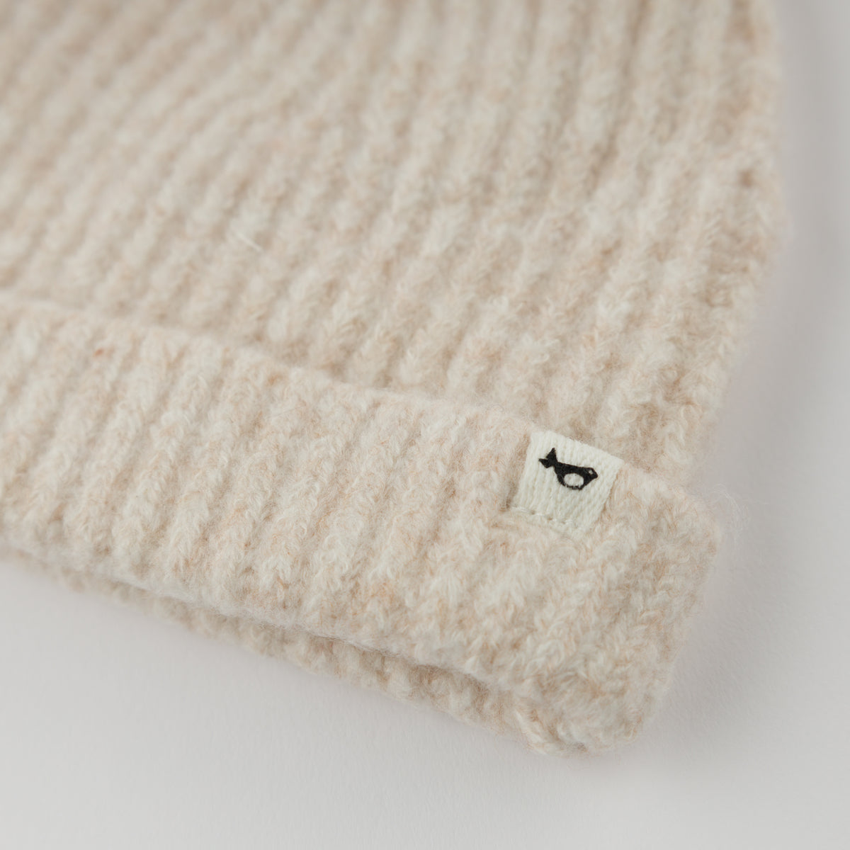 oh baby! Knitted Pom Hat - Natural Heather - Cuff with Logo