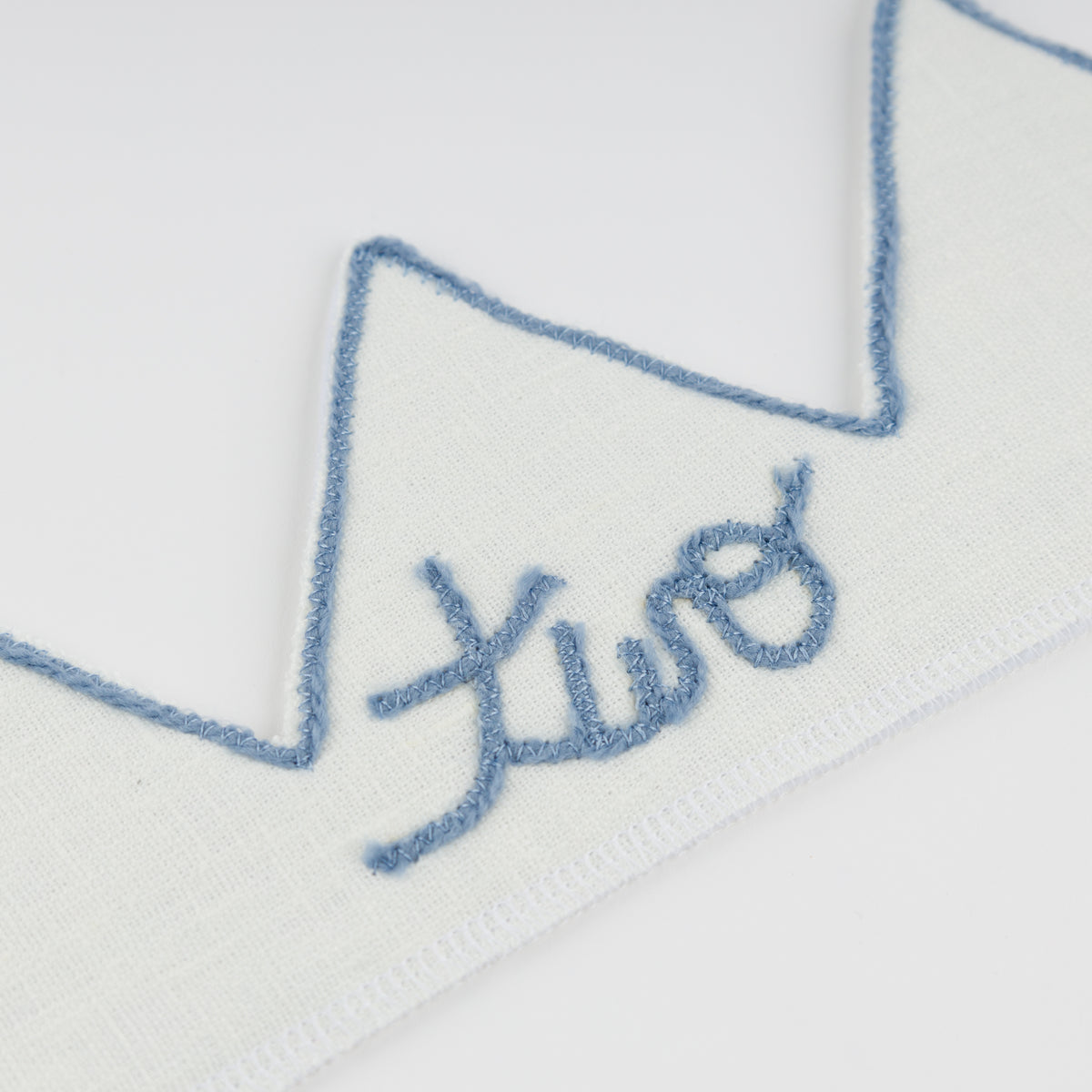 oh baby! Birthday Crown - two - Fog Embroidered Trim on Oyster Linen - Two Close Up