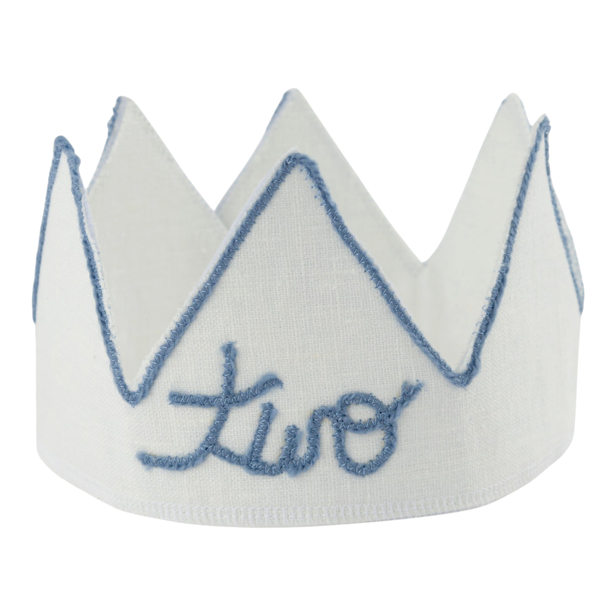 oh baby! Birthday Crown - two - Fog Embroidered Trim on Oyster Linen