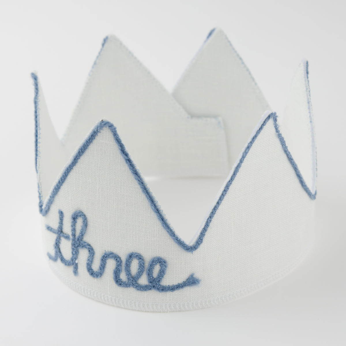 oh baby! Birthday Crown - three - Fog Embroidered Trim on Oyster Linen - Top