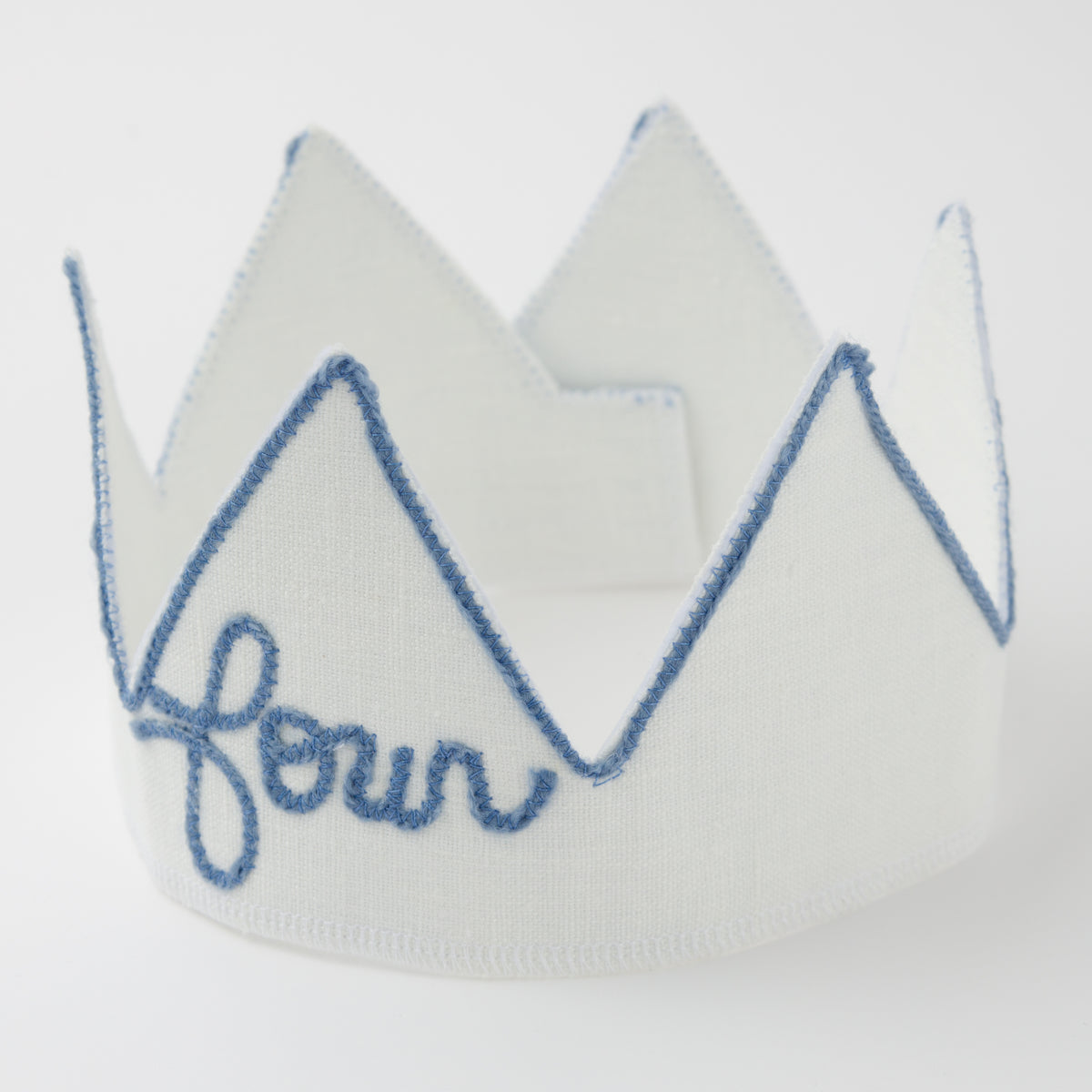 oh baby! Birthday Crown - four - Fog Embroidered Trim on Oyster Linen - Top