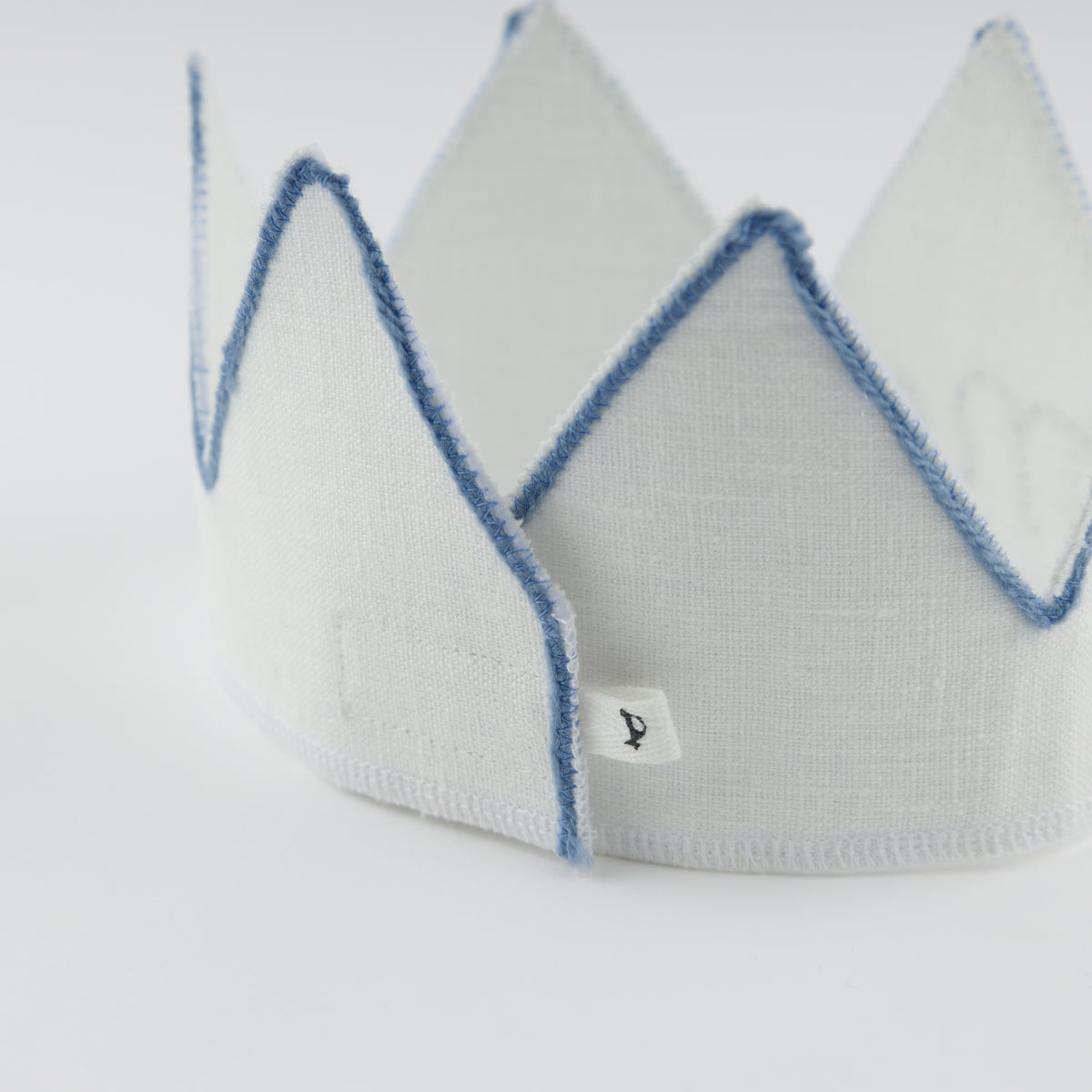 oh baby! Birthday Crown - four - Fog Embroidered Trim on Oyster Linen - Top Logo
