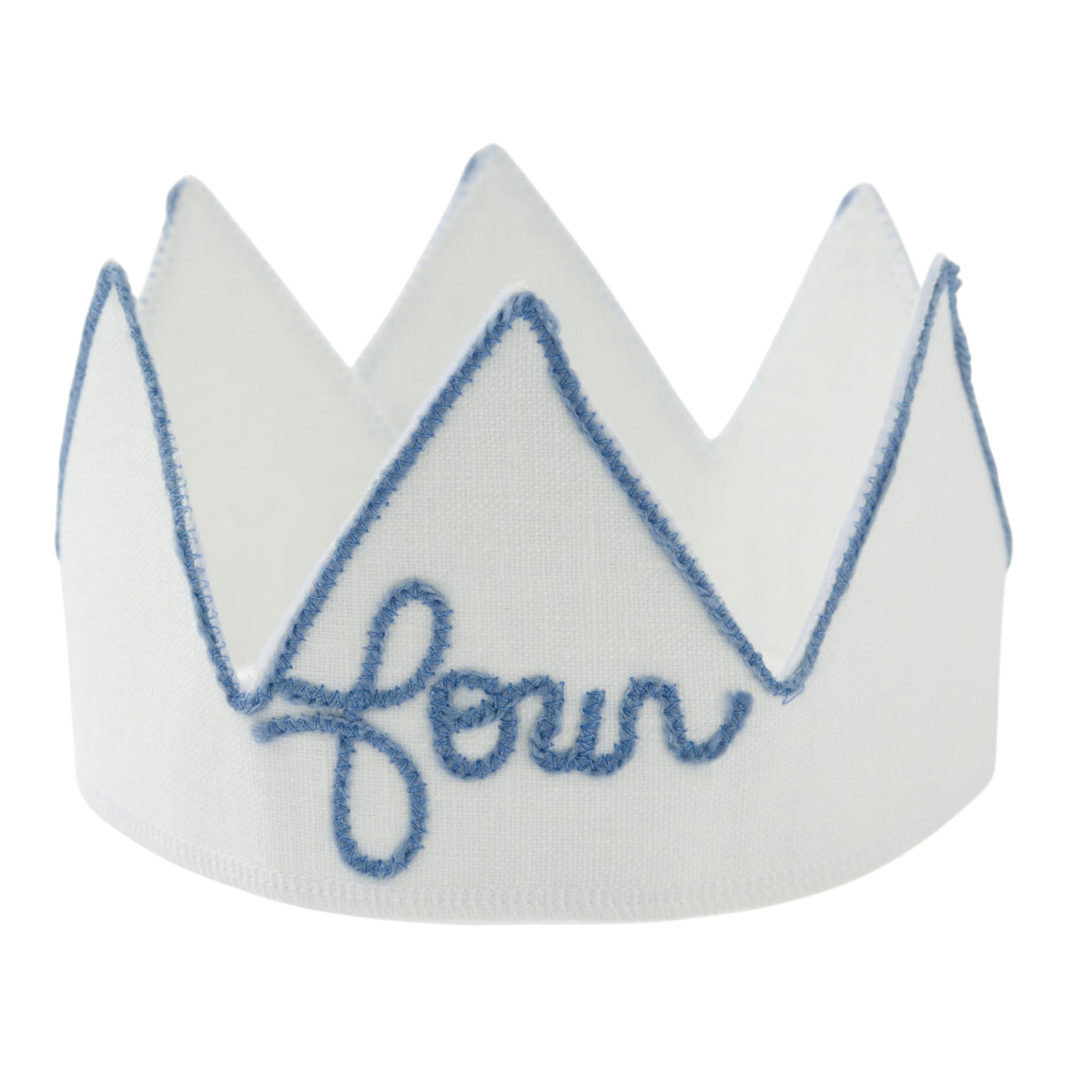 oh baby! Birthday Crown - four - Fog Embroidered Trim on Oyster Linen