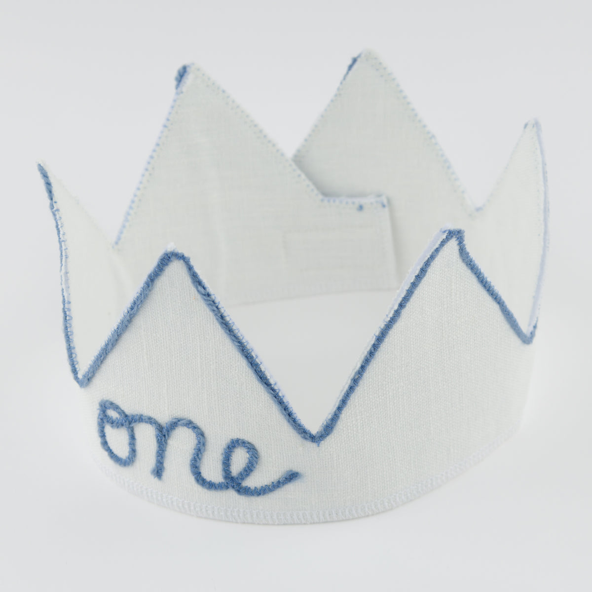 oh baby! Birthday Crown - one - Fog Embroidered Trim on Oyster Linen - Top