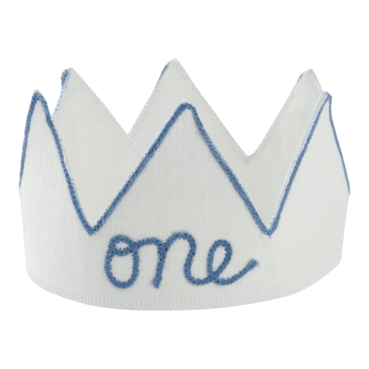 oh baby! Birthday Crown - one - Fog Embroidered Trim on Oyster Linen