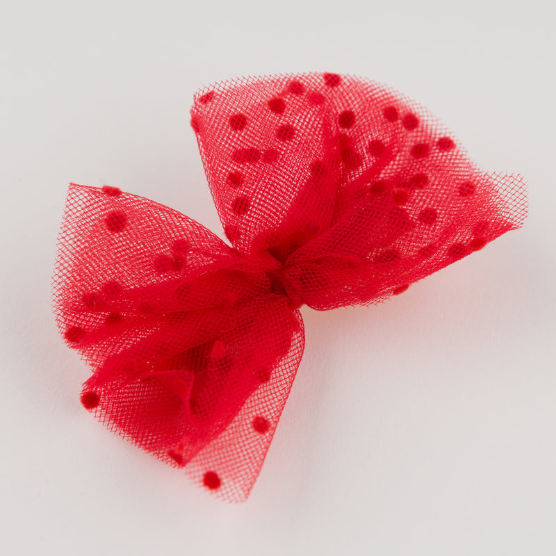 oh baby! Mini Velvet Dot Bow Clip - Ruby - front