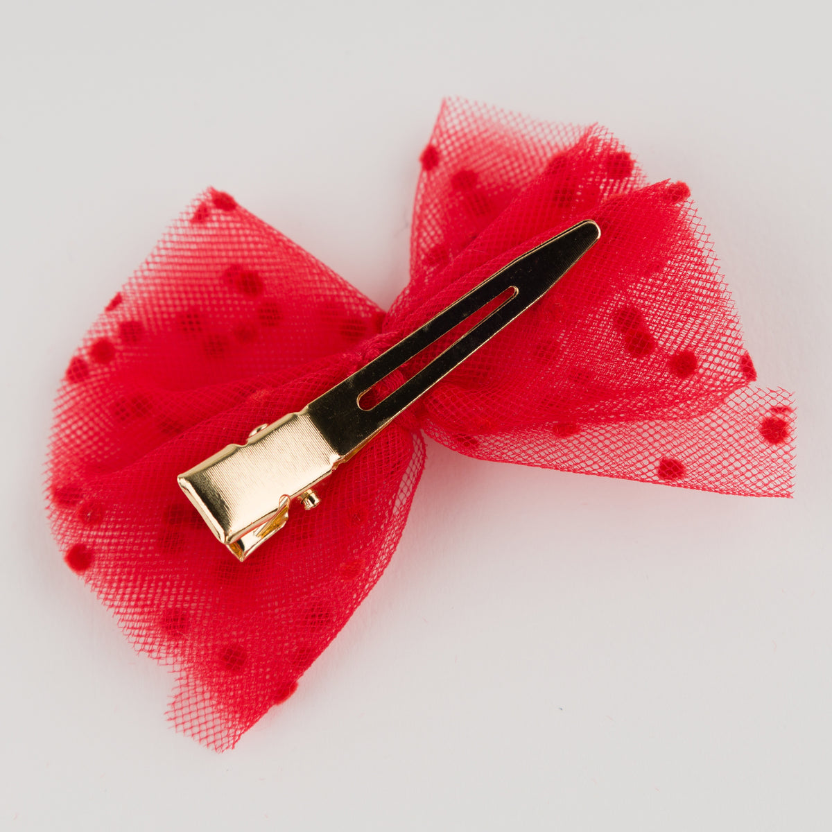 oh baby! Mini Velvet Dot Bow Clip - Ruby - back