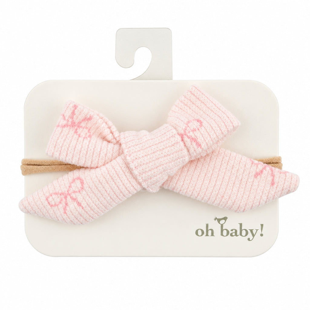 oh baby! Mini Bows Print Bow Nylon Headband - Pale Pink