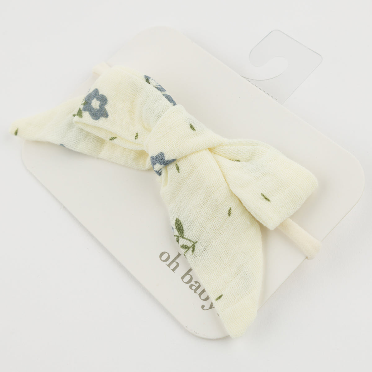 oh baby! Nylon Headband - Bellflower Flower Print Bow - Indigo - with Packaging