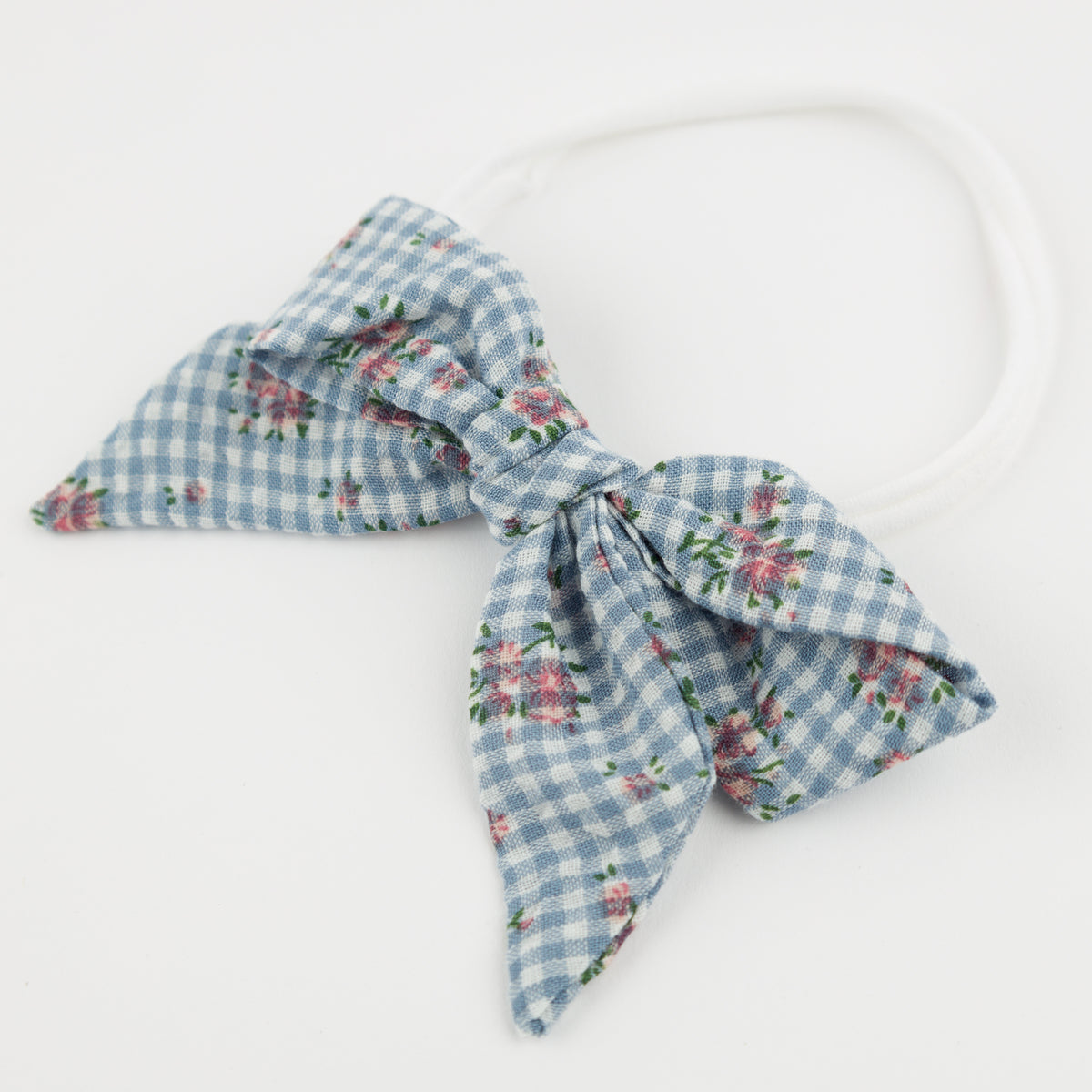 oh baby! Nylon Headband - Dahlia Floral Print Bow - Denim - Alt View