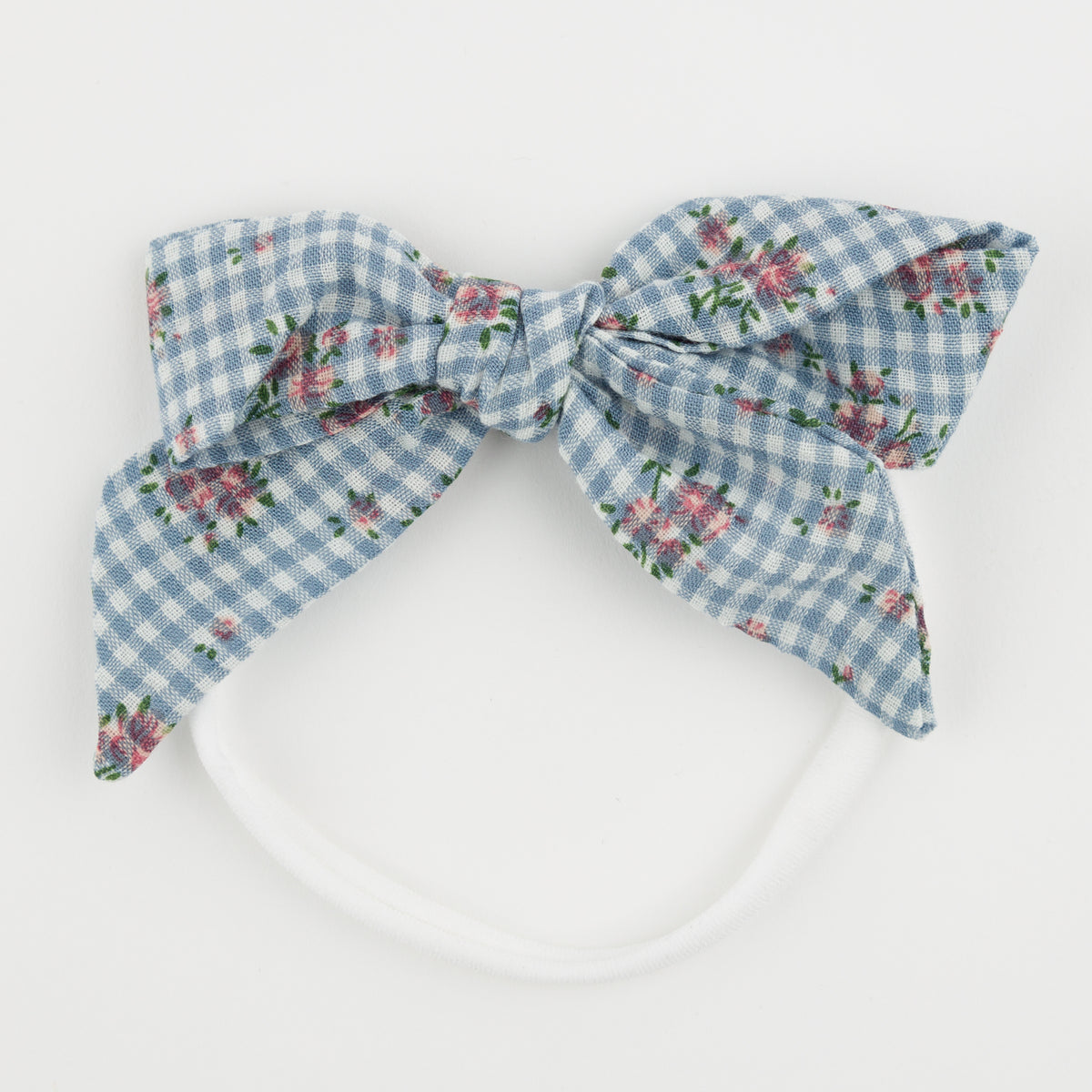 oh baby! Nylon Headband - Dahlia Floral Print Bow - Denim