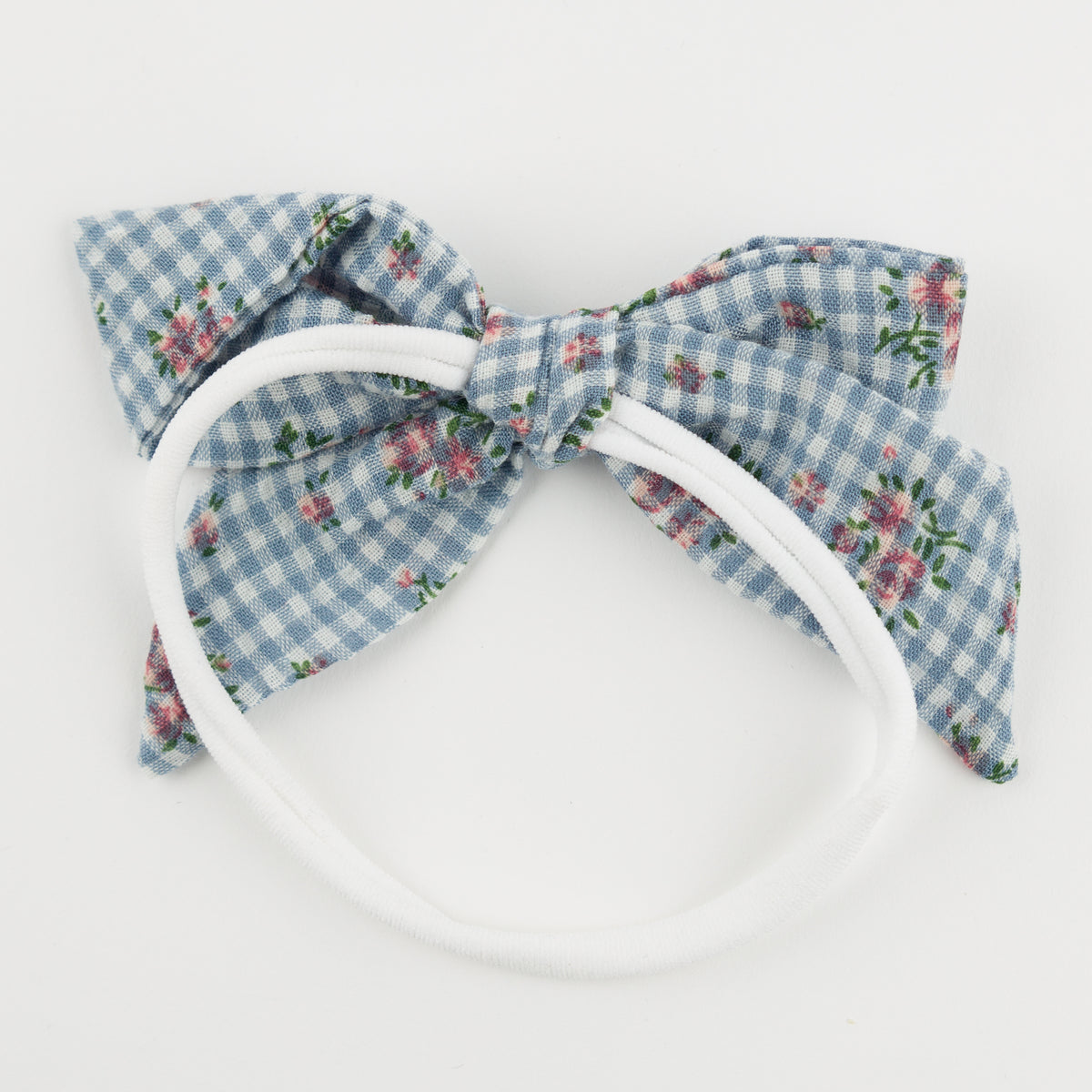 oh baby! Nylon Headband - Dahlia Floral Print Bow - Denim - Back