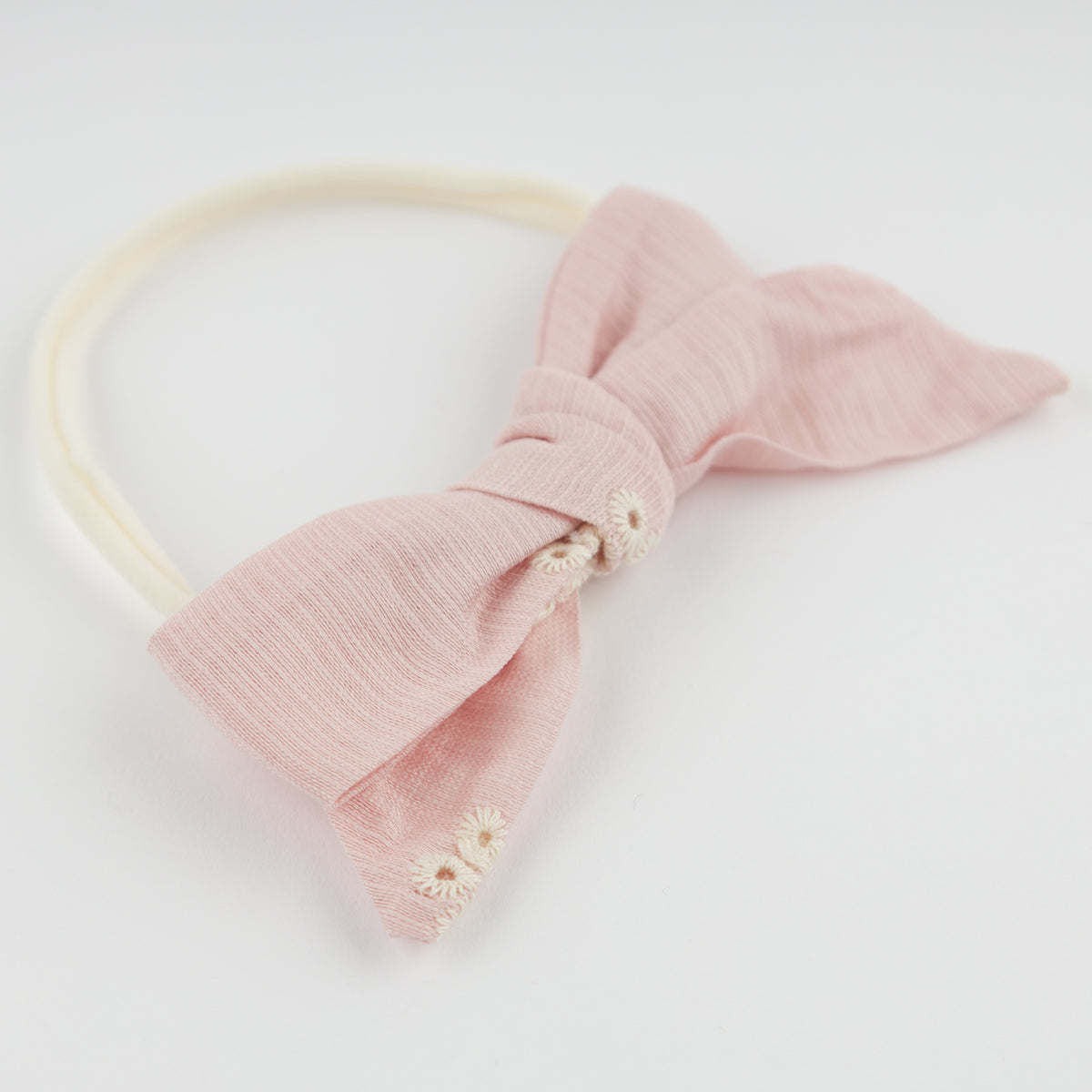 oh baby! Embroidery Bows on Nylon Headband - Dusty Pink - Alt
