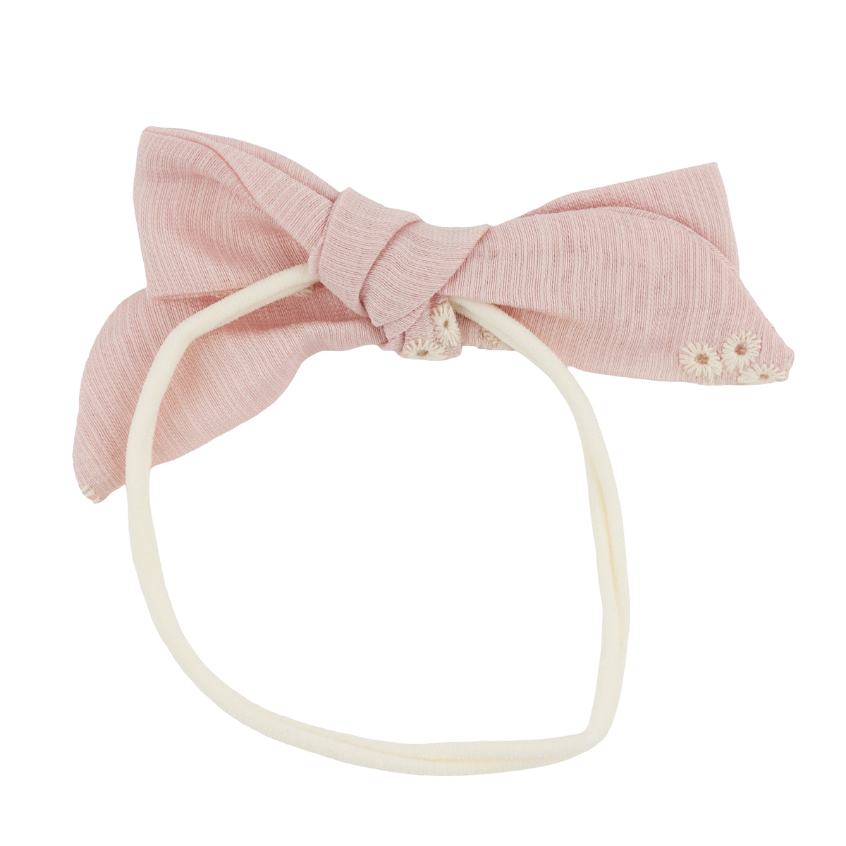 oh baby! Embroidery Bows on Nylon Headband - Dusty Pink - Back