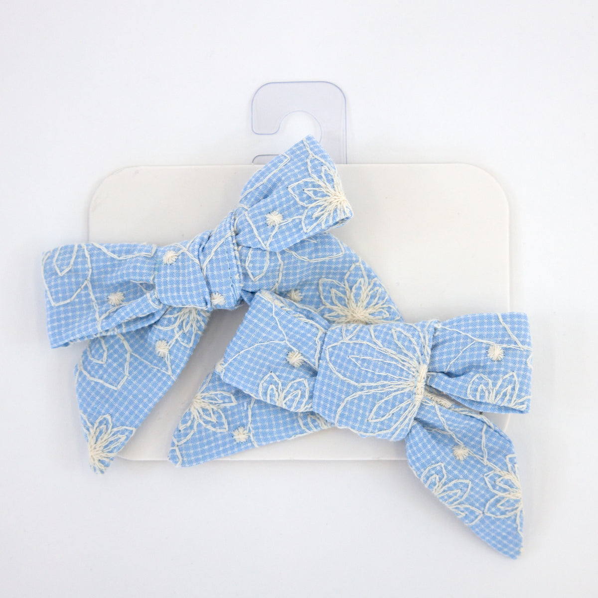 oh baby! Hair Bow Clip - Embroidered Flower - Sky Blue