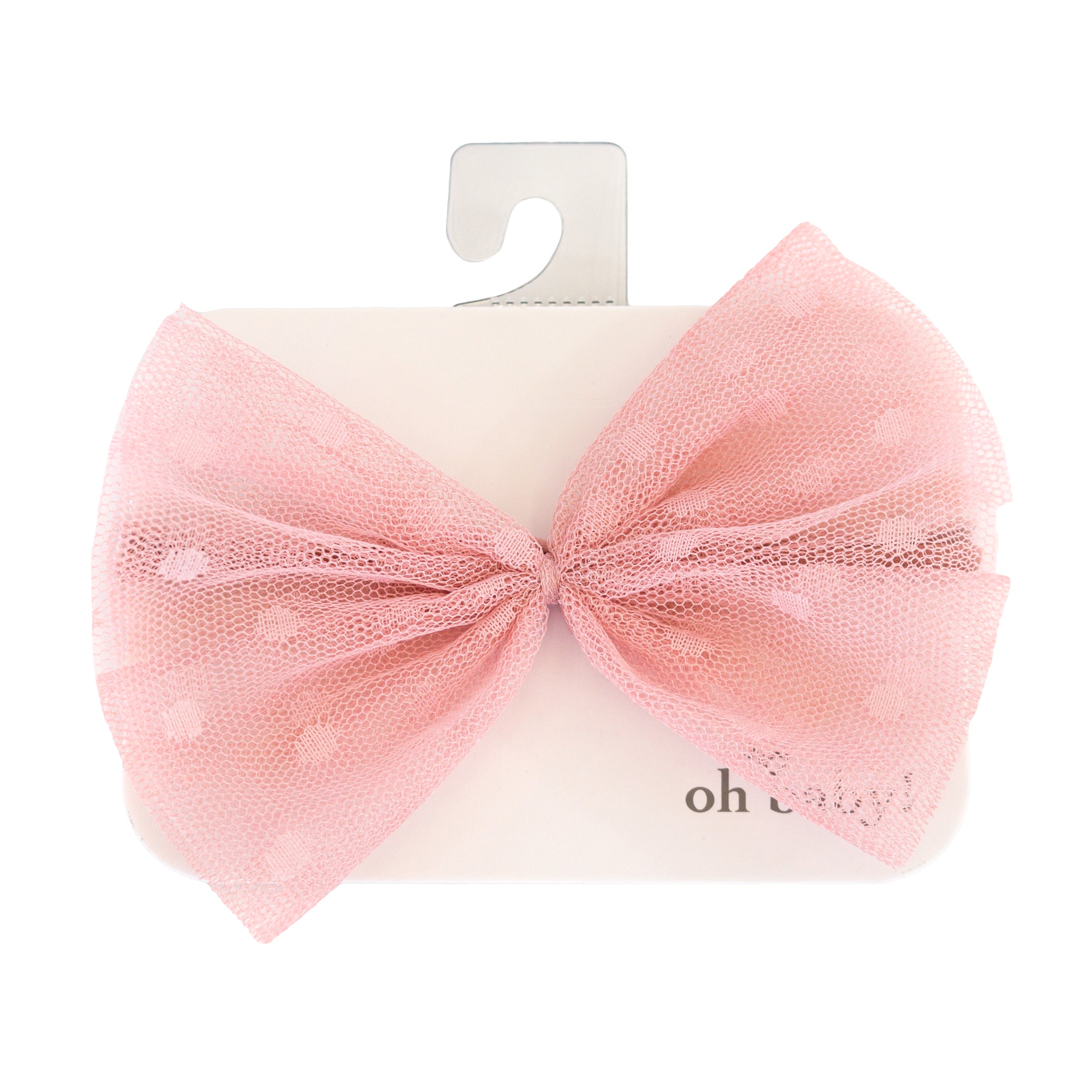 oh baby Dotted Mesh Bow on Nylon Headband Blush