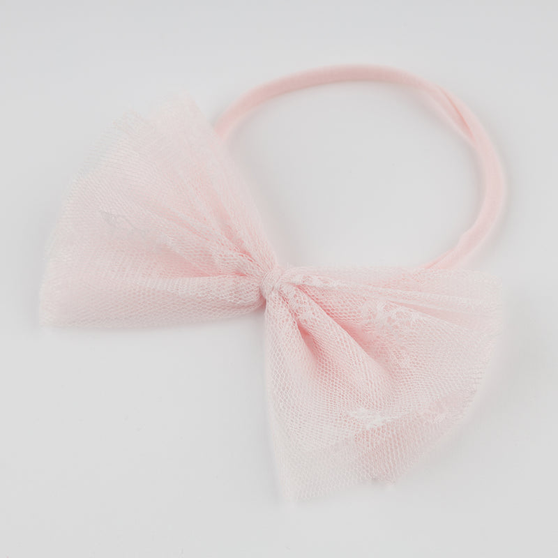 oh baby! Bobinette Bows Gathered Bow Nylon Headband - Pale Pink - Flat Lay