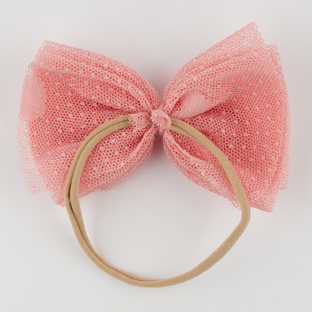 oh baby! Hearts Bobinette Gathered Bow on Nylon Headband - Blush - Back
