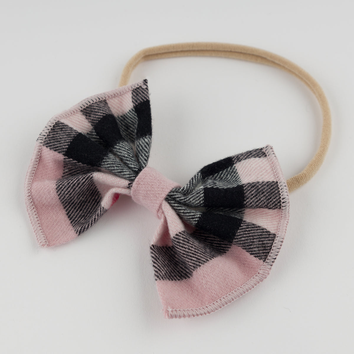 oh baby! Mini Tartan Gathered Bow Nylon Headband - Pink - Alt