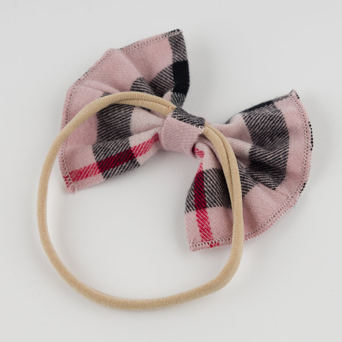 oh baby! Mini Tartan Gathered Bow Nylon Headband - Pink - Back