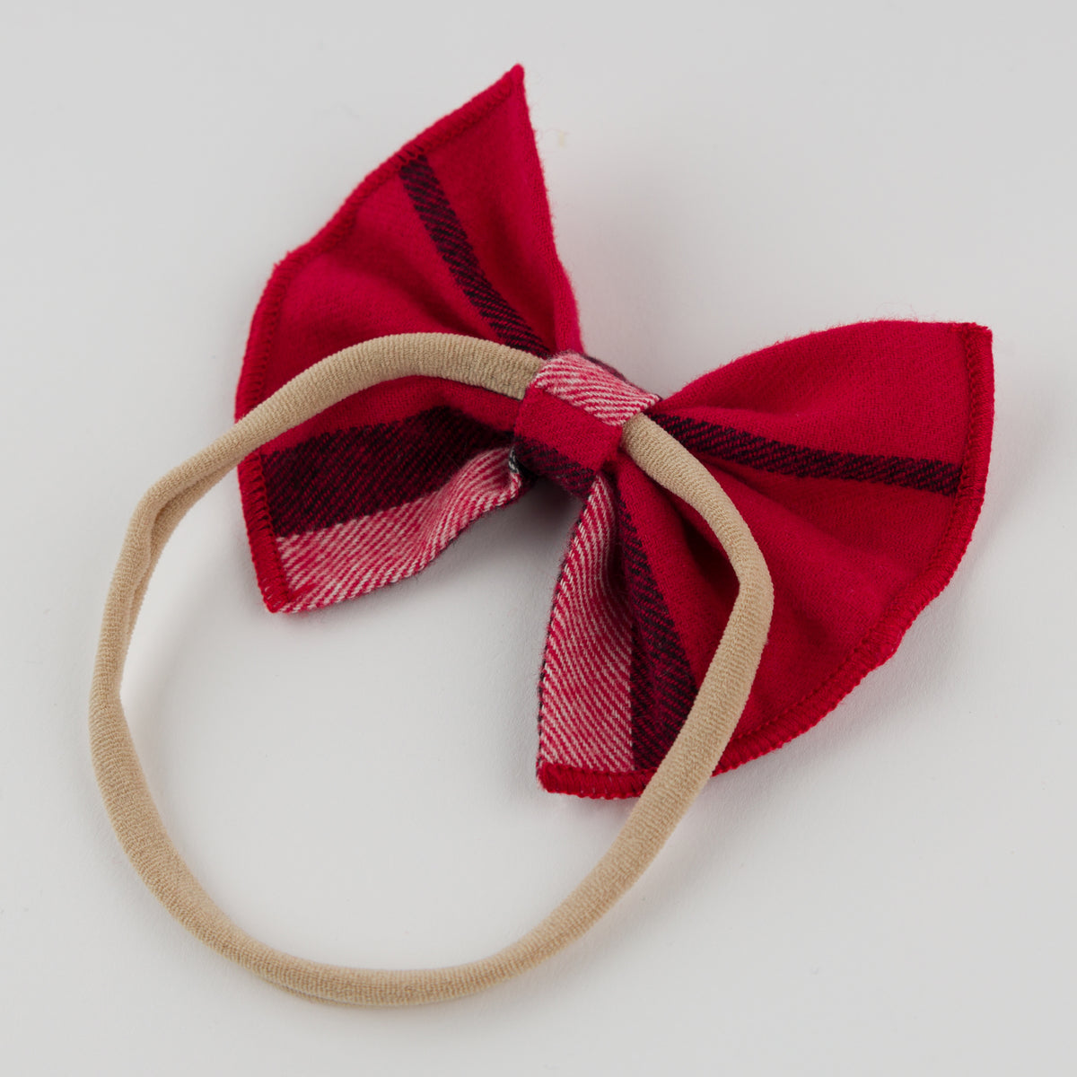oh baby! Mini Tartan Gathered Bow Nylon Headband - Red - Back