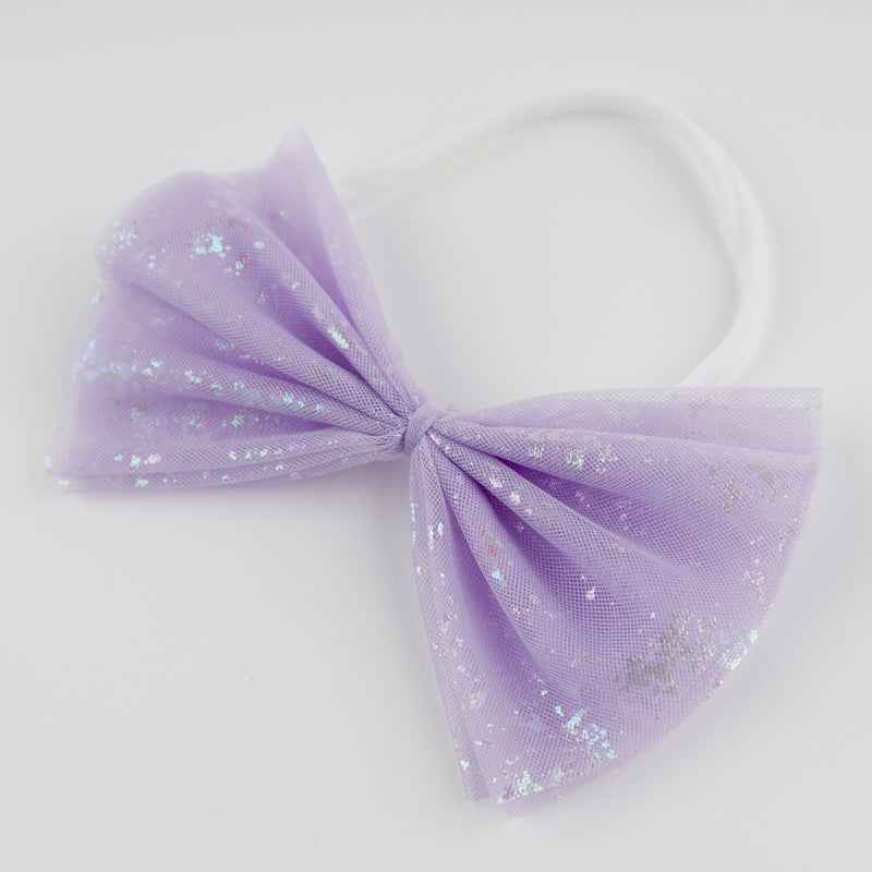 oh baby! Iridescent Gathered Bow Headband - Lavender - Flat Lay