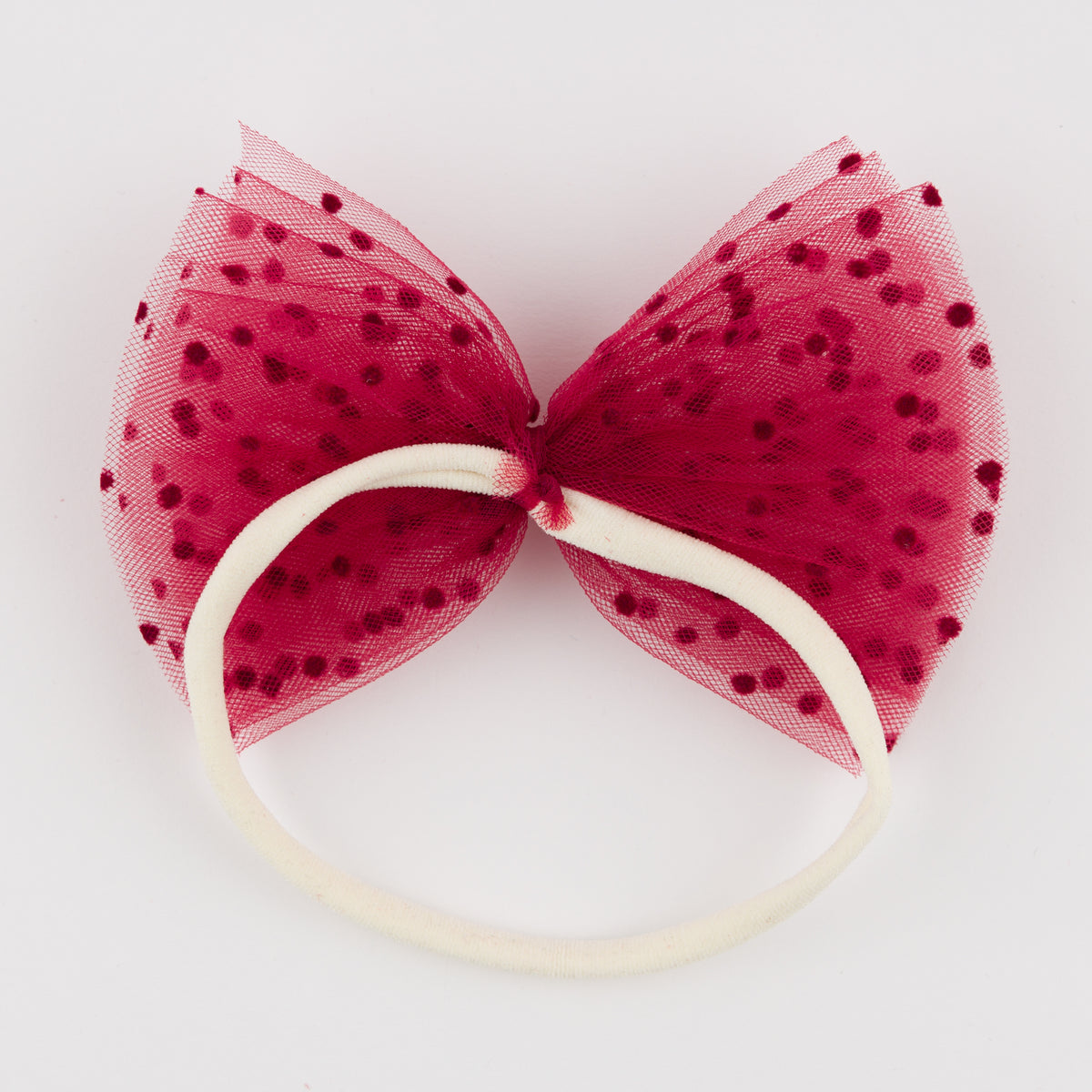 oh baby! Velvet Mini Dot Mesh Bow Nylon Headband - Vintage Berry