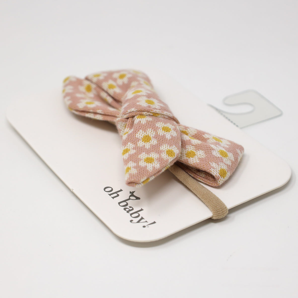 oh baby! Mini Daisies Double Knit Tie Bow Nylon Headband - Blush Cream