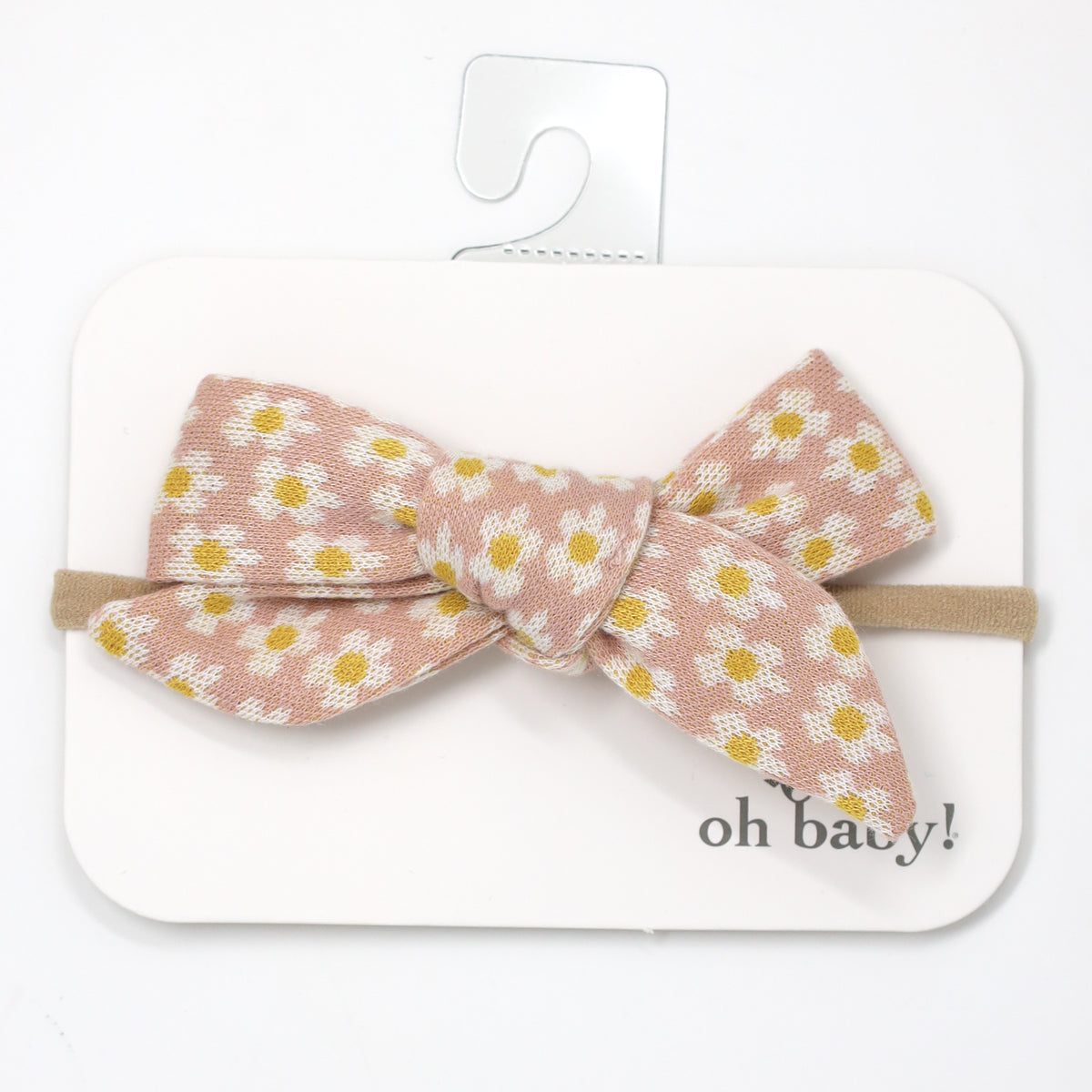 oh baby! Mini Daisies Double Knit Tie Bow Nylon Headband - Blush Cream