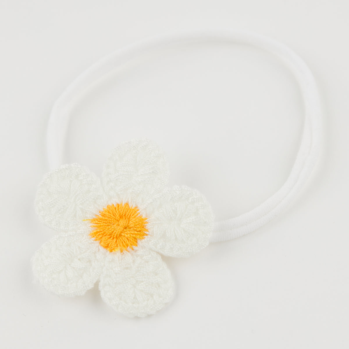 oh baby! Nylon Band Baby Headband - Crochet Daisy - White - Close