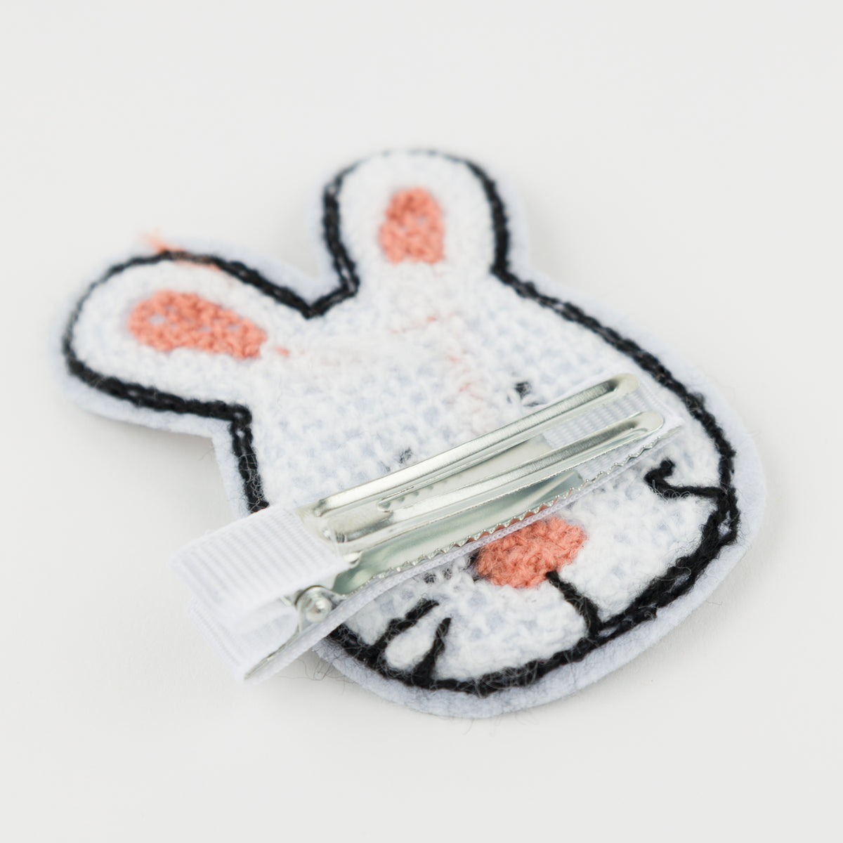 oh baby! Chenille Patch on Grosgrain Clip - Bunny - White - Back