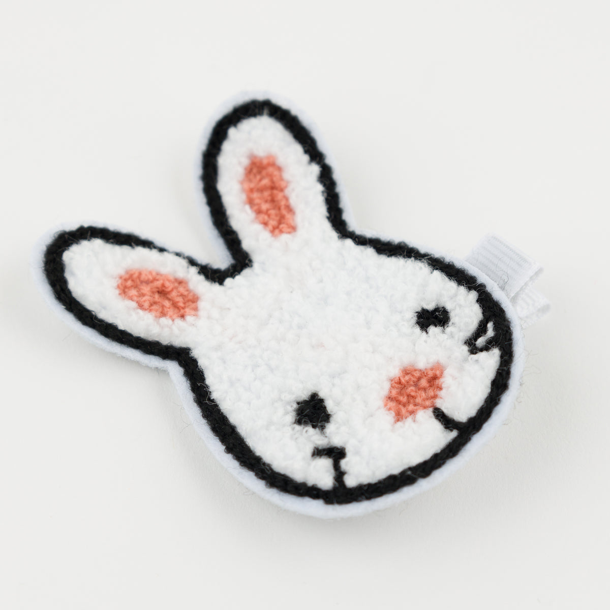 oh baby! Chenille Patch on Grosgrain Clip - Bunny - White - Close Up