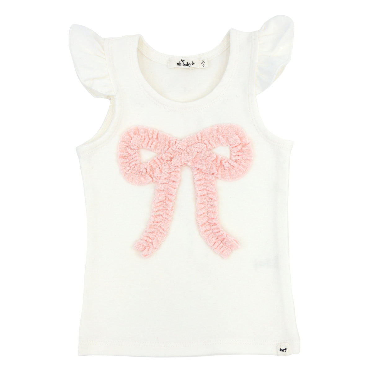 oh baby! Flutter Sleeve Tank - Pale Pink Ruffle Bow Applique - Cream