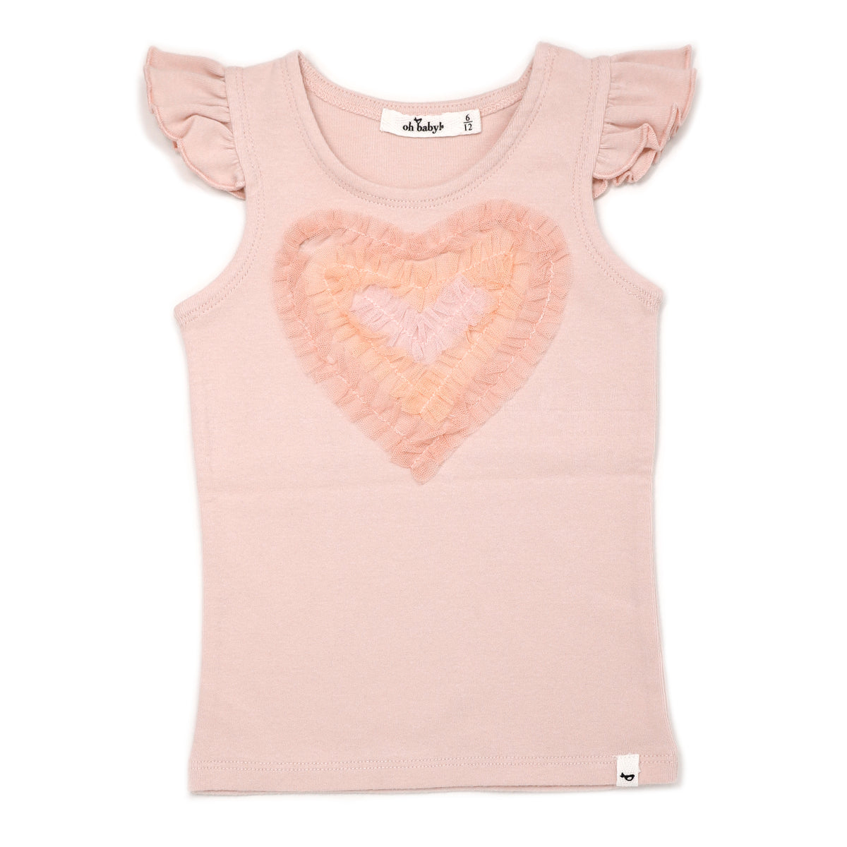 oh baby! Cotton Flutter Tank - Tulle Pastel Rainbow Heart - Pale Pink