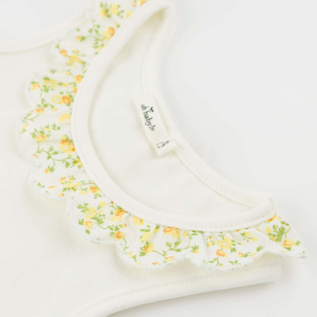 oh Baby! Bella Tank - Lemon Poppy Sprig Ruffle Collar - Oyster - Close Up