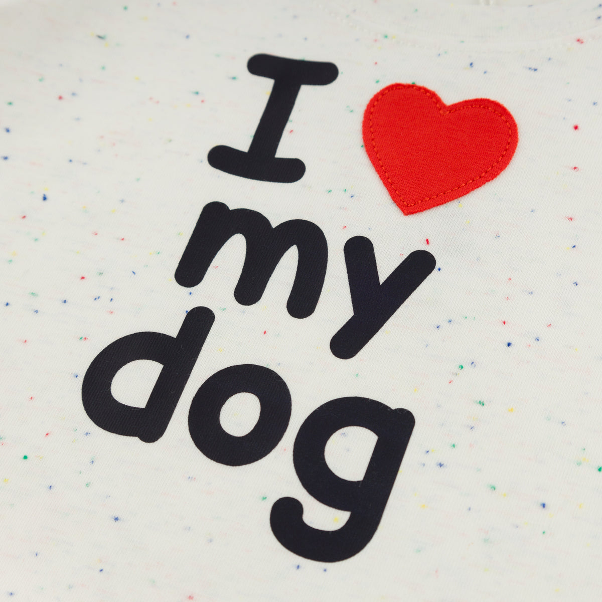 oh baby! Raw Edge Short Sleeve Tee - I Heart My Dog Applique - Confetti Oyster -Screen Pring