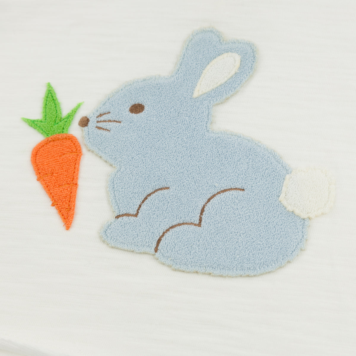 oh baby! Raw Edge Tee - Profile Sky Blue Bunny with Carrot Applique - Oyster - Close Up
