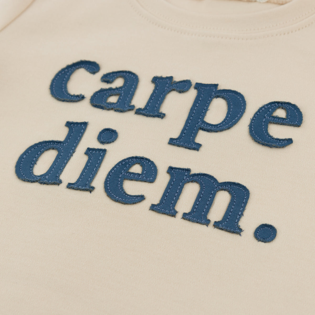 oh baby! Raw Edge Short Sleeve Tee - "carpe diem." Print - Natural - Close-Up