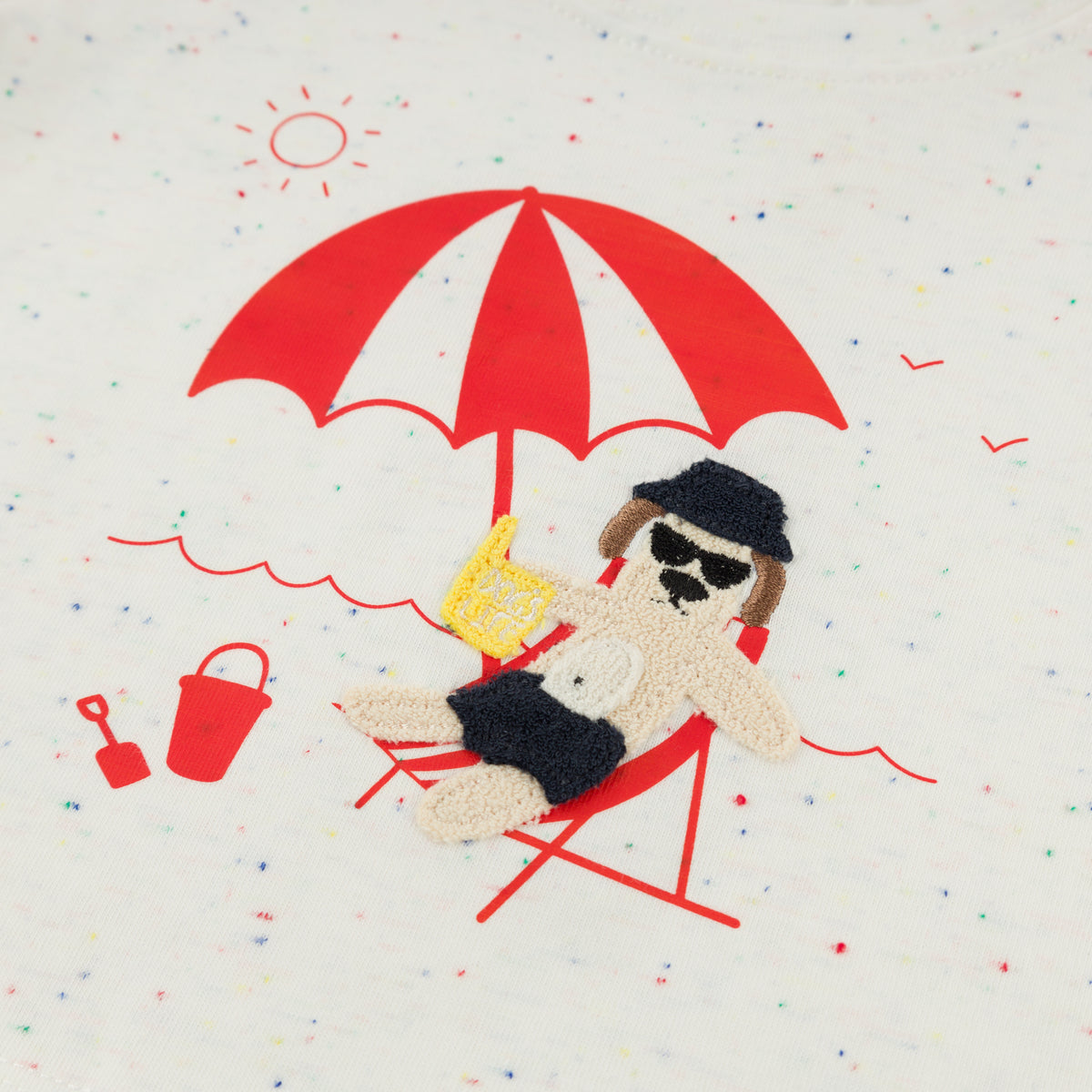 oh baby! Raw Edge Short Sleeve Tee - Dogs Life Applique - Confetti Oyster - Applique